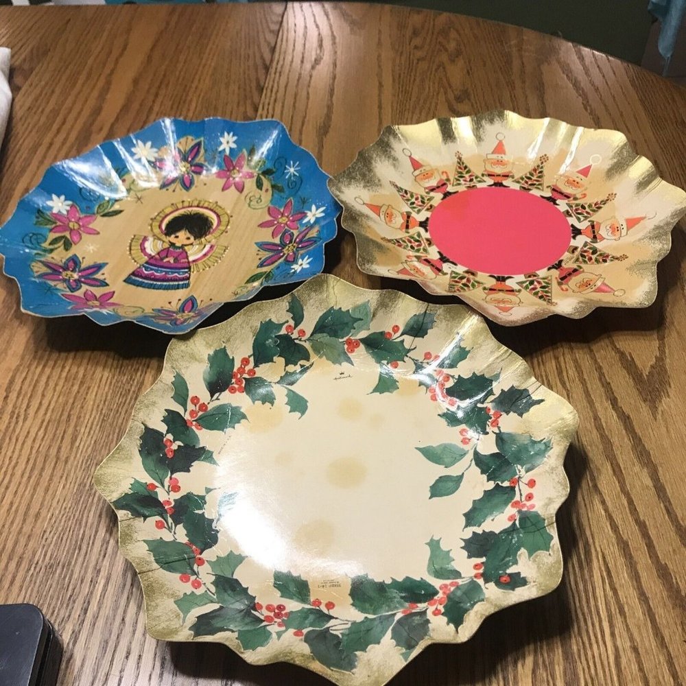 Vintage Hallmark Paper Cardboard Christmas Holiday Fluted Cookie Trays